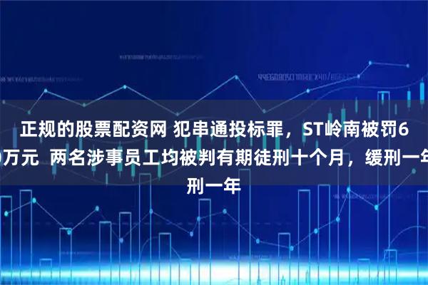 正规的股票配资网 犯串通投标罪，ST岭南被罚60万元  两名涉事员工均被判有期徒刑十个月，缓刑一年